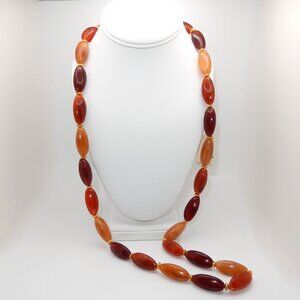 Vintage Carnelian Beaded Necklace / Made in Italy / 34" Long / Barrel Clasp
